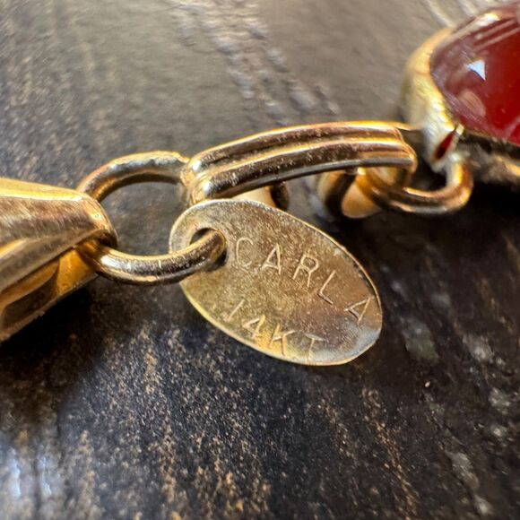 CARLA SCARAB NECKLACE 14K Gold Links 20" Gemstone Scarabs, Vintage Egyptian Rev - Picture 11 of 16